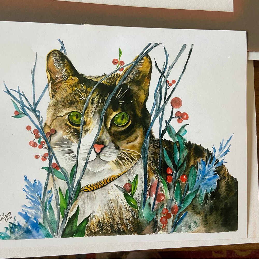 8x11 inches Watercolor Tiger Cat on Paper